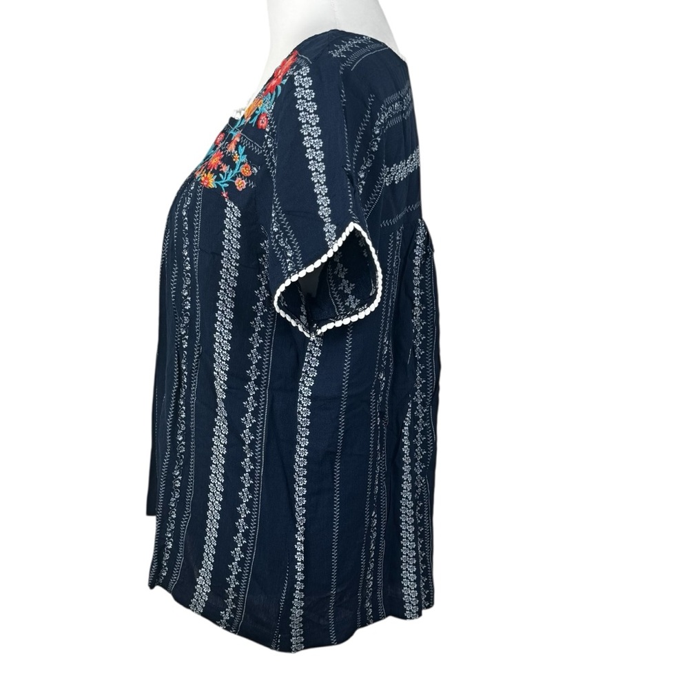 NWT Savanna Jane Navy Blue Embroidered Floral Square Neck Blouse Shirt Small - Picture 9 of 11